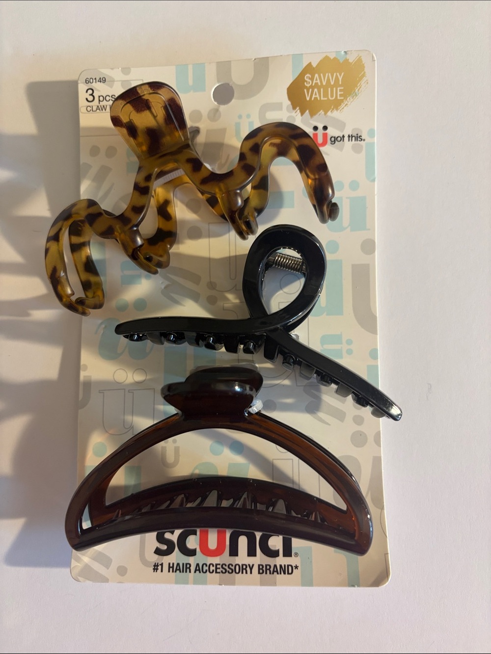 scunci Hair Claw Set in Tortoise, Black, Dark Brown